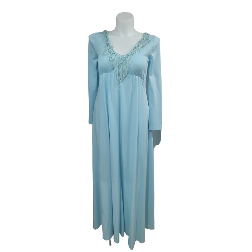 1960's JcPenny's Robin Blue Maxi Dress with Fringe